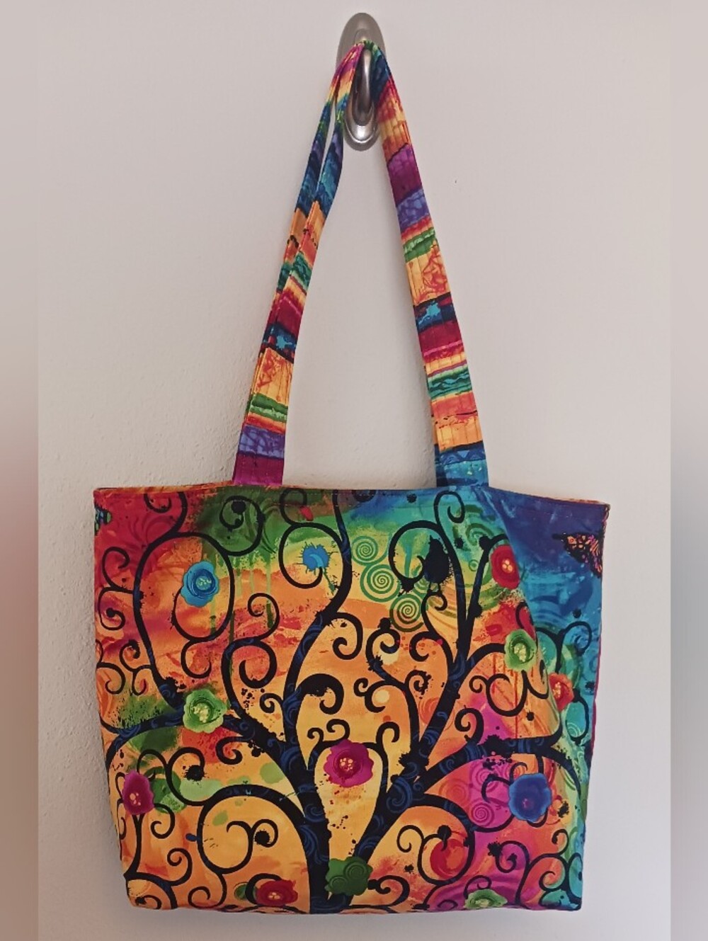 Colorful Canvas Tote Bag for Women with Inside Pockets